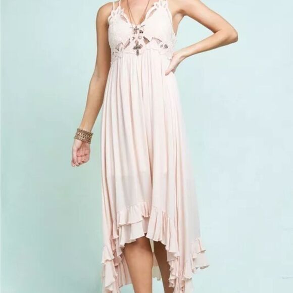 La Miel Sand Boho Crochet Stretchy Lace Dress beige size Small nwt - Picture 3 of 9